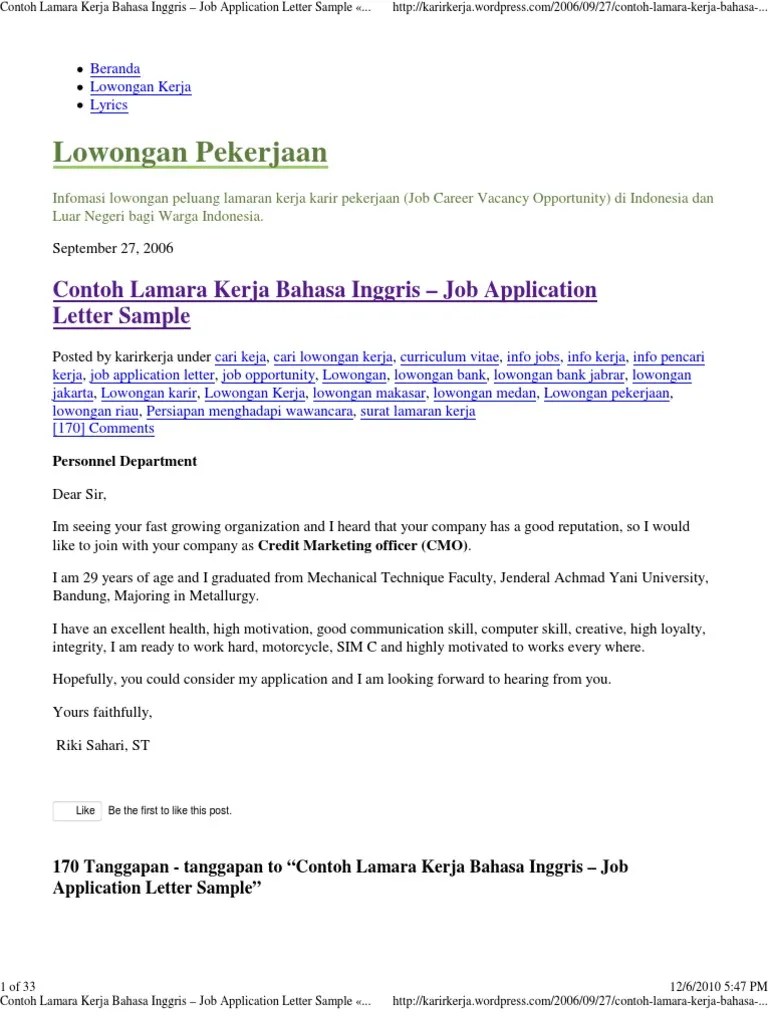 Cover Letter Email Bahasa Inggris