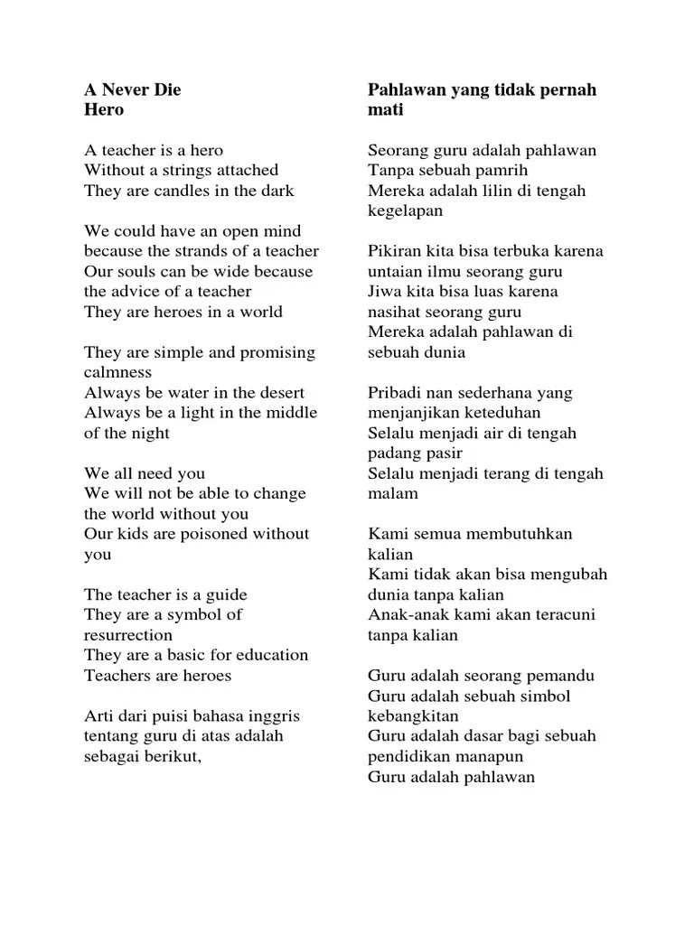 Puisi Singkat Tentang Guru Dalam Bahasa Inggris