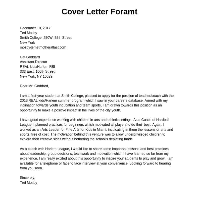 Example Of An Cover Letter